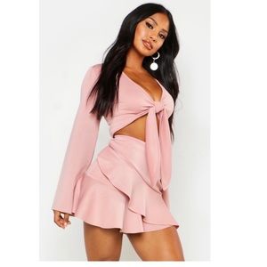 Flared Sleeve Crop & Ruffle Skort Co-ord